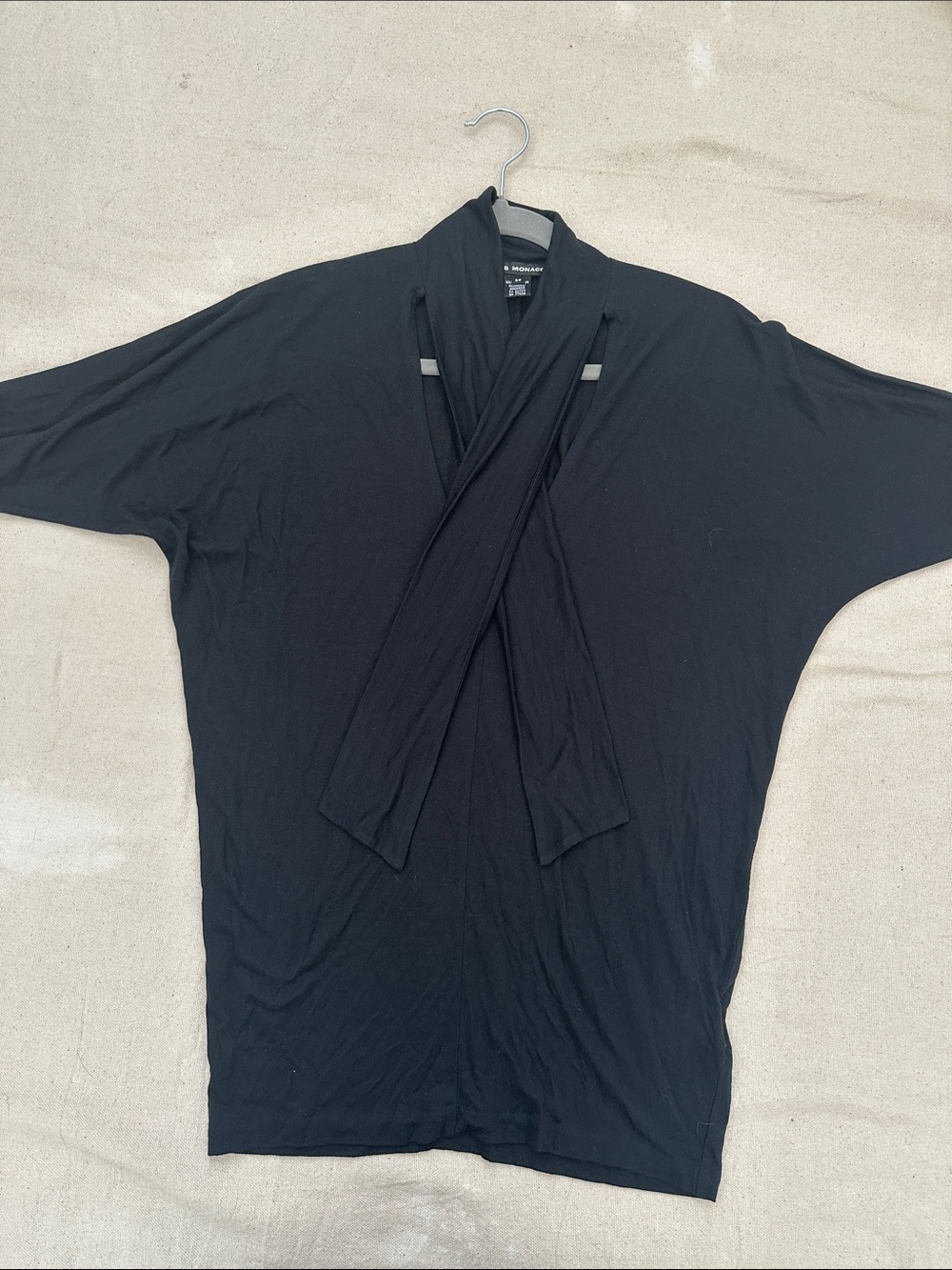 Club Monaco Black 100% Modal Batwing Scarf Tie V-Neck Top Tunic Small - Picture 7 of 7